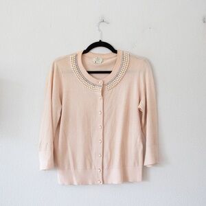 Kate Spade Tula Button Cardigan Sweater Pearl Rhinestone Neck Pink